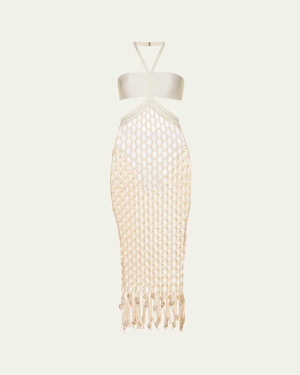 Open-Knit Halter Beach Dress